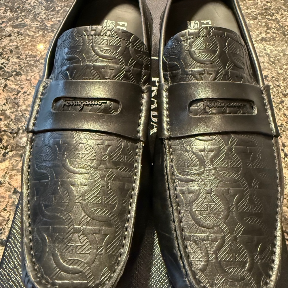 Salvatore Ferragamo Embossed Black Loafers